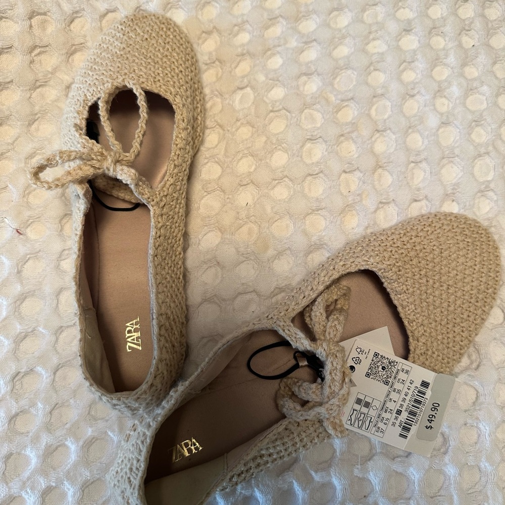 Zara Women's Tan Knit Espadrilles - Picture 2 of 7